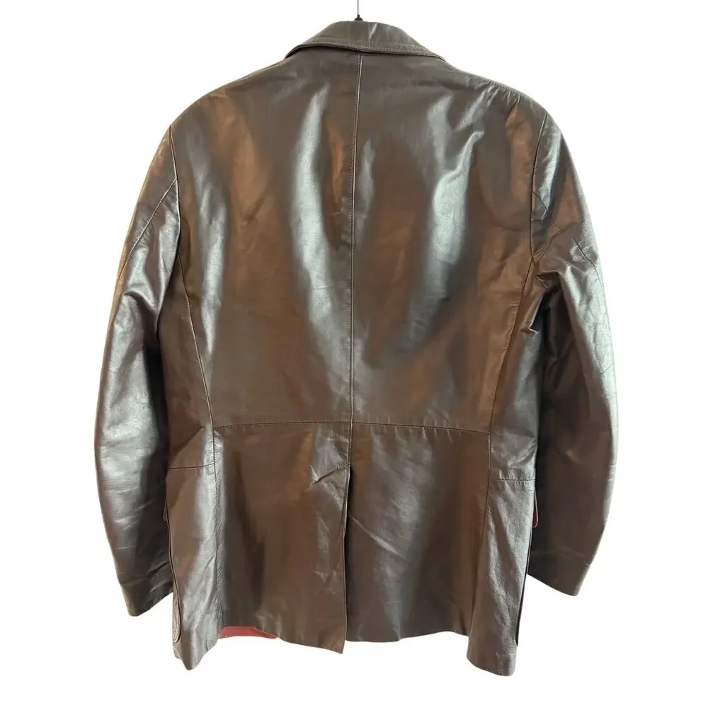 Vintage 1970s Leather Mates Dark Brown Leather Blazer Sport Coat